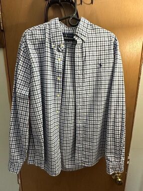Ralph Lauren Men's Blue and White Checked Button-Down Shirt